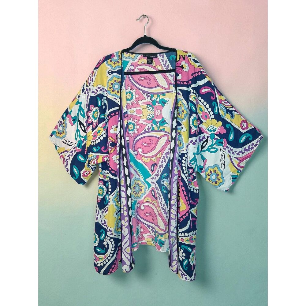 Ashley Stewart Plus Size 26/28 Paisley Floral Kimono Cardigan Duster Coverup